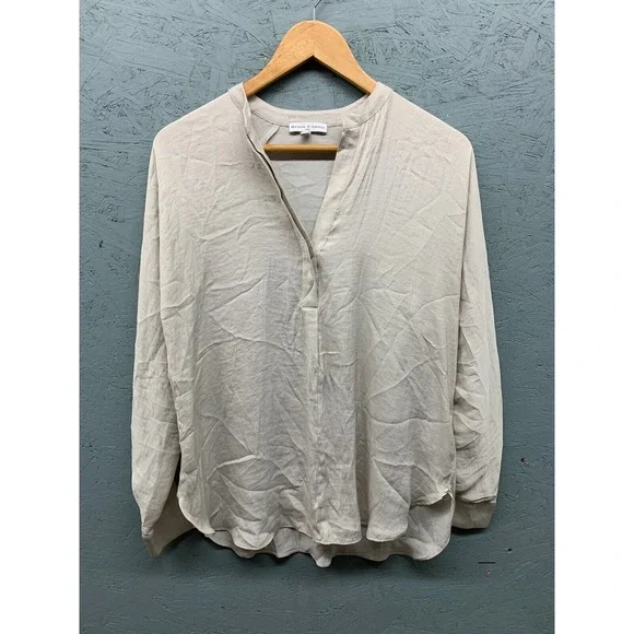 Maison‎ d’Amélie Women’s S Beige V-Neck Lightweight Long Sleeve Blouse Top - Picture 2 of 10